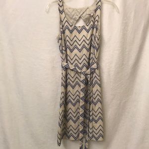 Loft cream and blue chevron dress